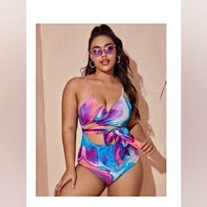 NWOT Shein Tie Dye Front Wrap Swimsuit